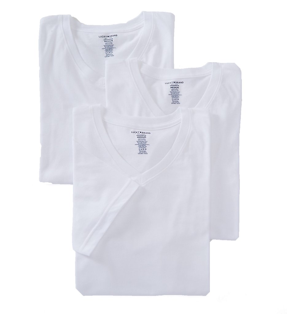 Lucky LUMCPT2 Cotton Jersey V-Neck T-Shirts - 3 Pack (White)