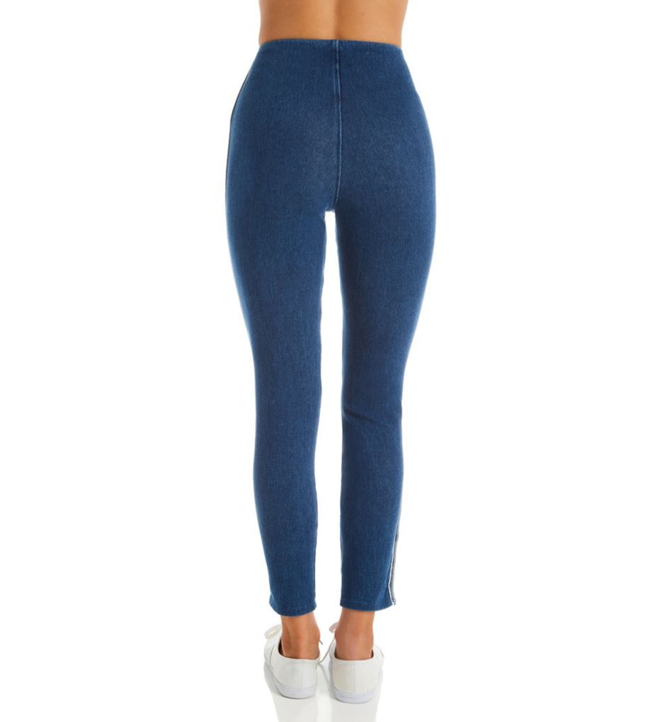 Snap Bottom Striped Denim Legging