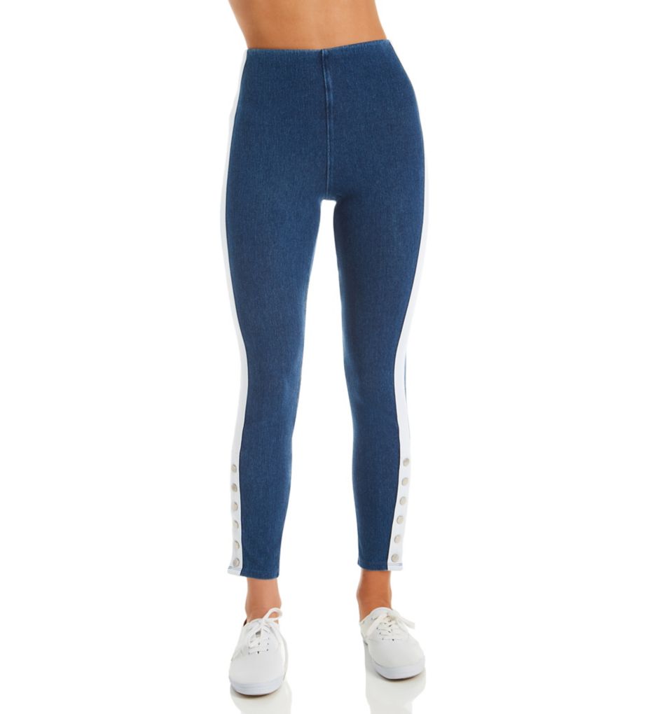 Snap Bottom Striped Denim Legging-fs