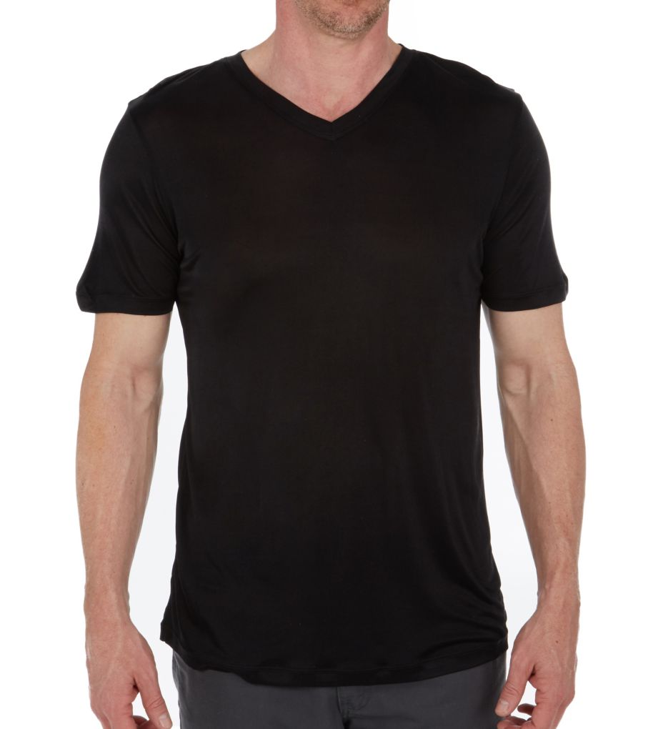 100% Silk Knit V-Neck T-Shirt-fs