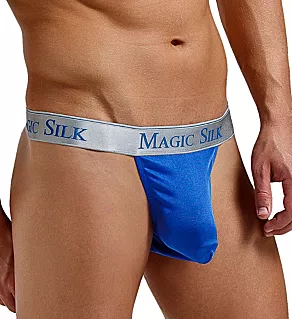 100% Silk Knit Micro Thong Cobalt M