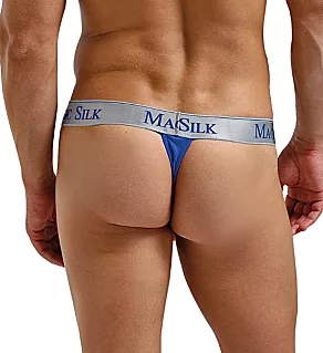 100% Silk Knit Micro Thong Cobalt M