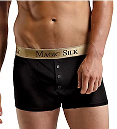 100% Silk Knit Button Boxer Brief BLK L