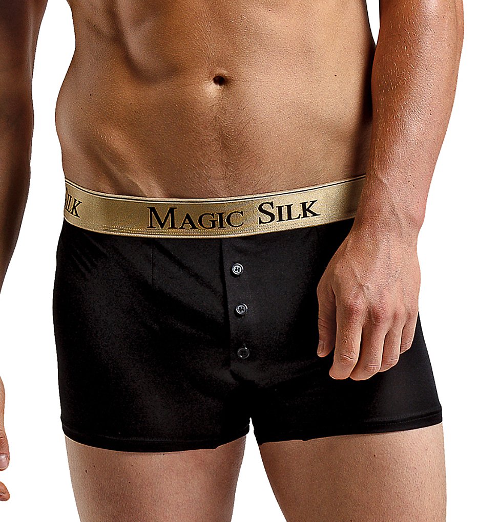 Magic Silk 6786 100% Silk Knit Button Boxer Briefs (Black)