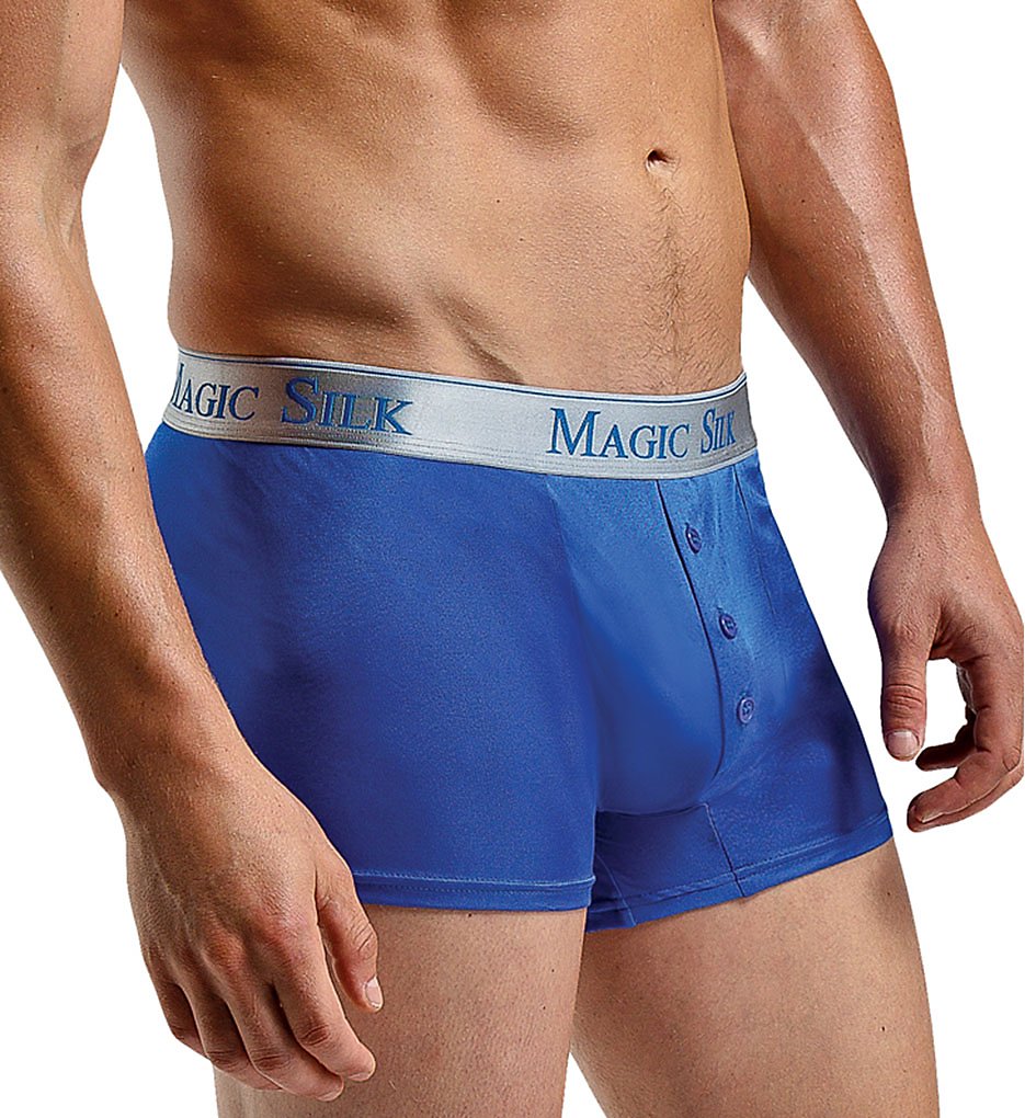 Magic Silk 6786 100% Silk Knit Button Boxer Briefs (Cobalt)