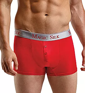 100% Silk Knit Button Boxer Brief Red S