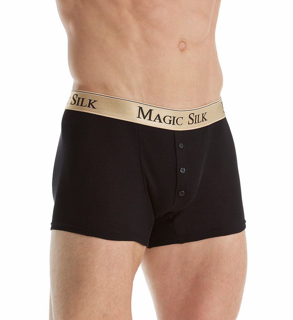 Magic Silk 6787 Silk Blend Ribbed Button Pouch Boxer (Black)