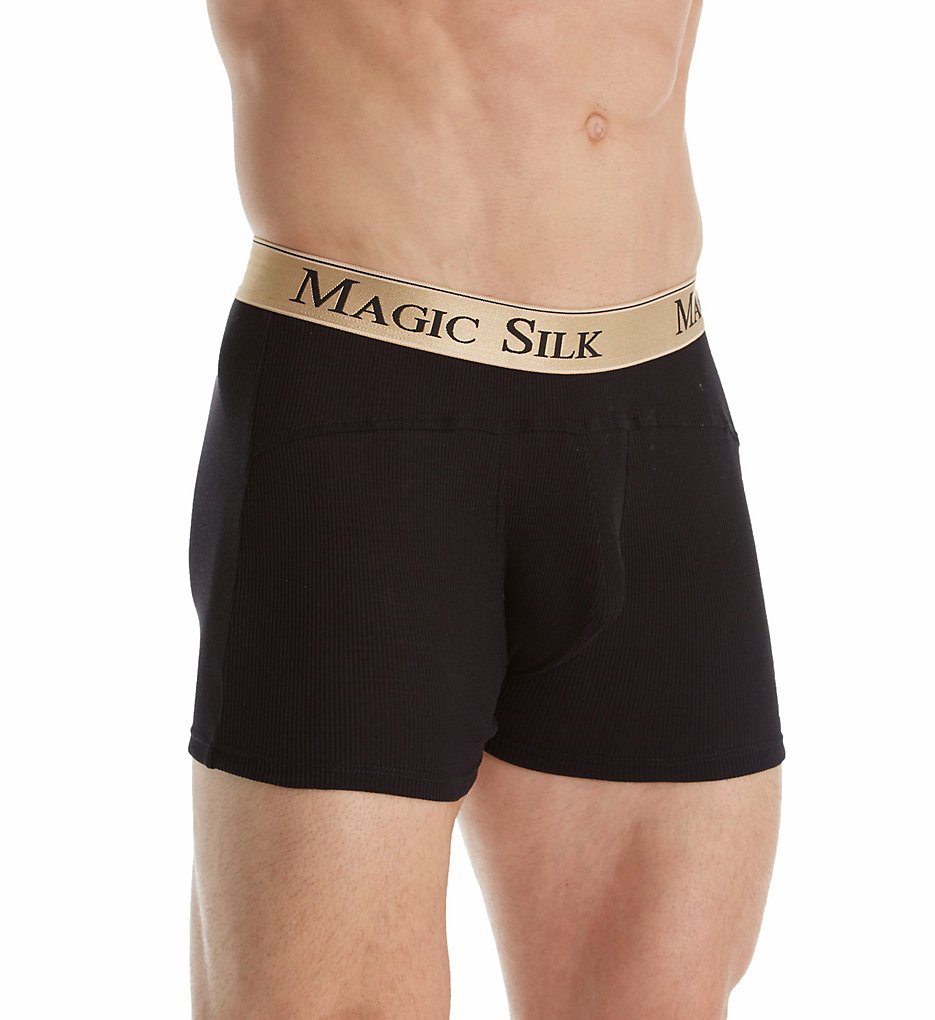 Magic Silk 6887 Silk Blend Ribbed Panel Boxer Briefs (Black)