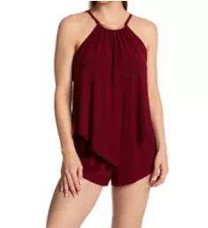 Halo Effect Goldie Romper One Piece Swimsuit Merlot 8