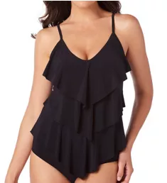 Solid Rita Wireless Ruffle Tankini Swim Top Black 8