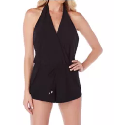 Solid Bianca Romper One Piece Swimsuit Black 10