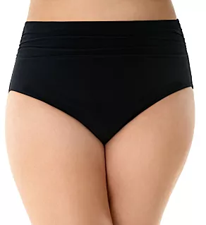 Plus Size Shirred Jersey Brief Swim Bottom Black 16W