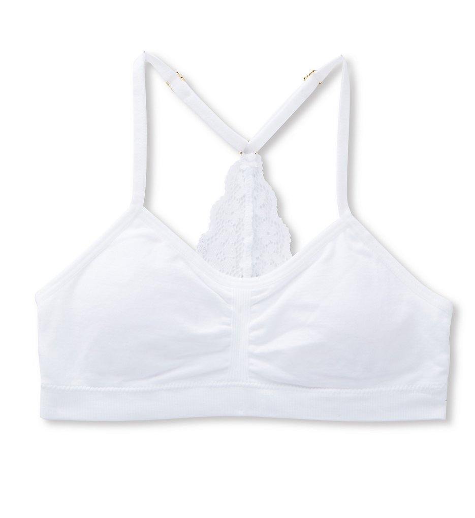 Maidenform Girl Seamfree Ruched Crop Lace Back Bralette in White (H4254)