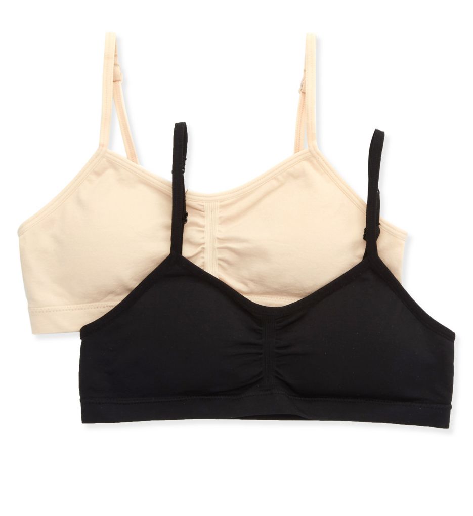 Maidenform Girl (2484411) -- Maidenform Girl H4350 Seamfree Ruched Crop Bralette - 2 Pack (Nude/Black XL)