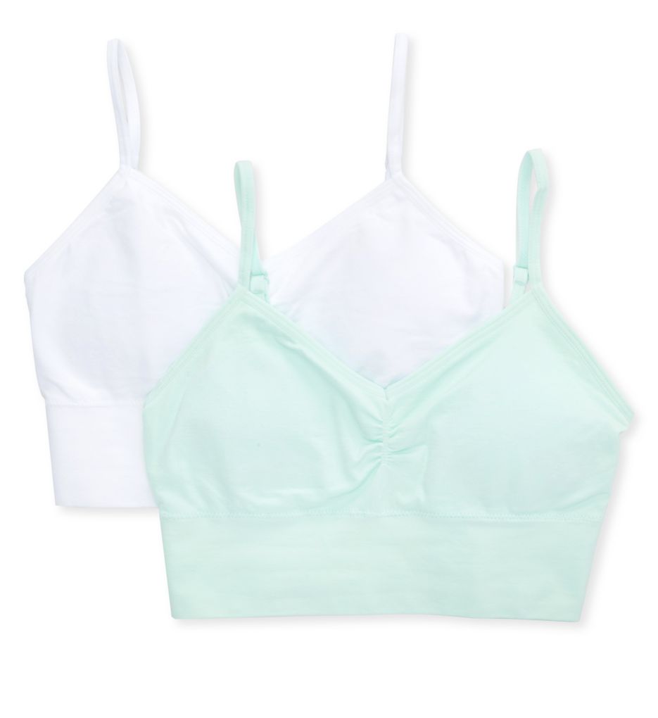 Maidenform Girl (2484415): Maidenform Girl H4354 Seamfree Ruched Longline Bralette - 2 Pack (Bleached Aqua/White XL)