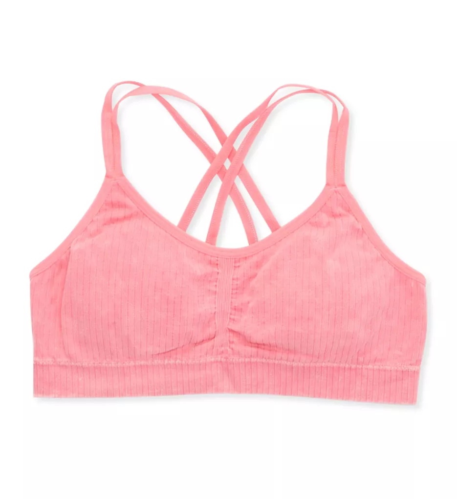 Strappy Back Ruched Crop Bralette Pink Carnation S