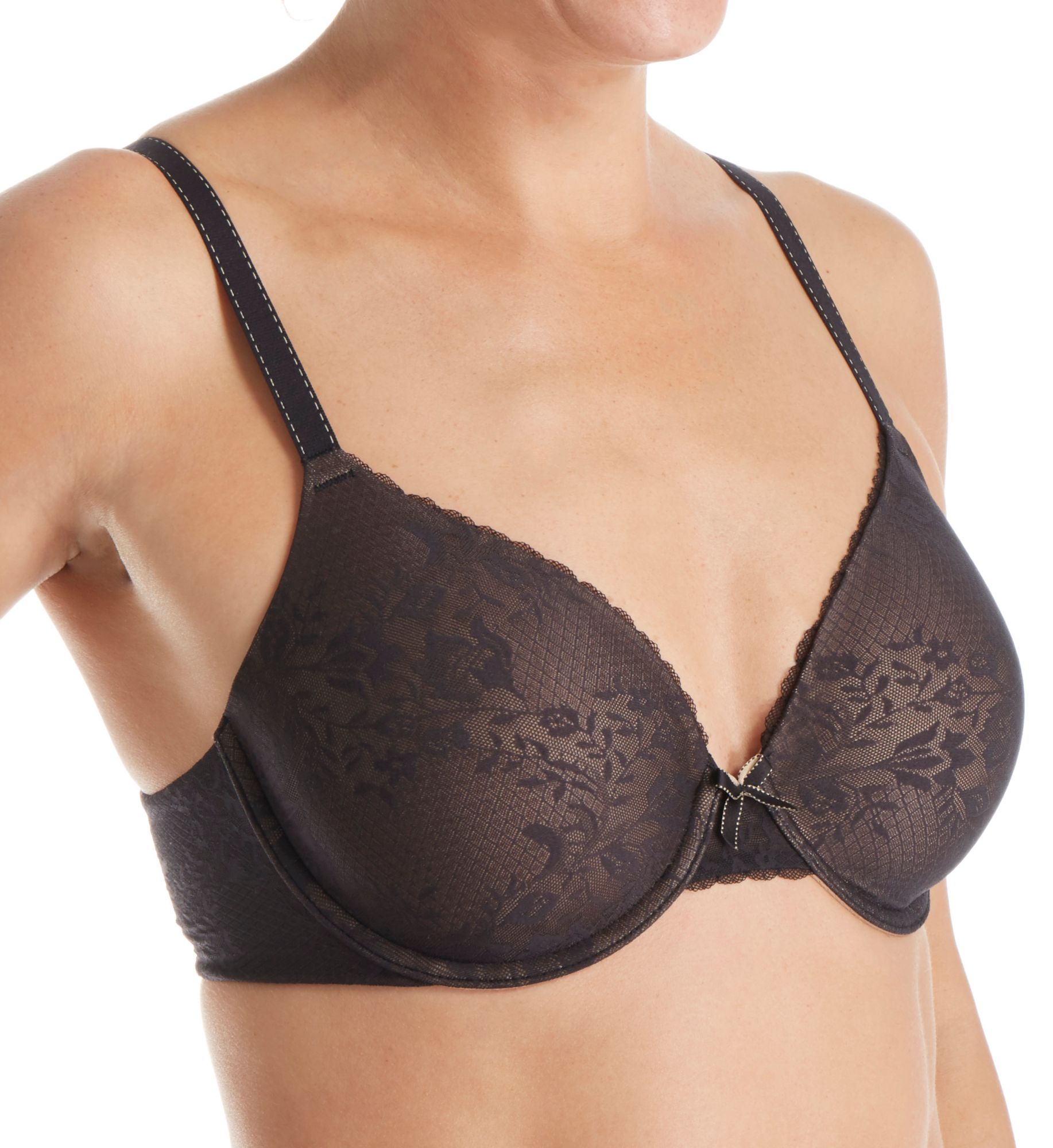 Maidenform Women's Comfort Devotion Embellished Extra Coverage Bra in Black Lace/Beige Combo | Size: 40B | HerRoom.com