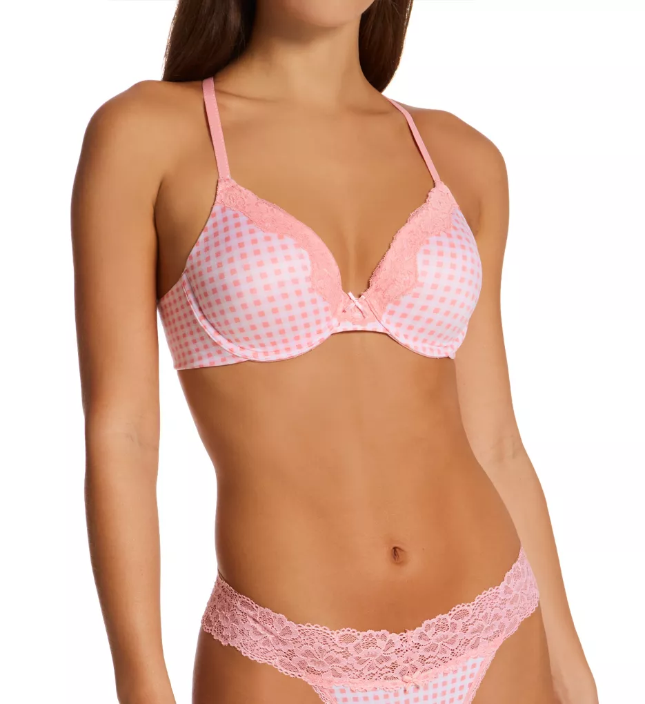 Comfort Devotion Embellished Extra Coverage Bra Gingham Print Rose Pnk 36C