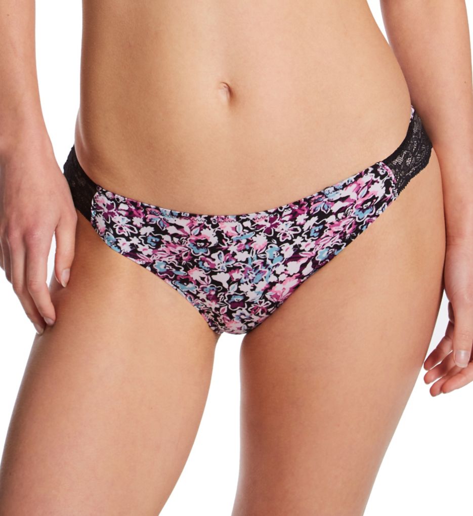 Maidenform Women's Comfort Devotion Lace Back Tanga Panty in Black Floral Fab Print | Size 8 | HerRoom.com