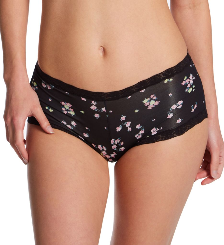 Maidenform Women's Classics Microfiber and Lace Boyshort Panty in Black Regal Ditsy | Plus Size 9 | HerRoom.com