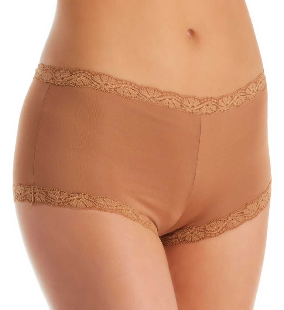 Maidenform Women's Classics Microfiber and Lace Boyshort Panty in Beige | Plus Size 9 | HerRoom.com