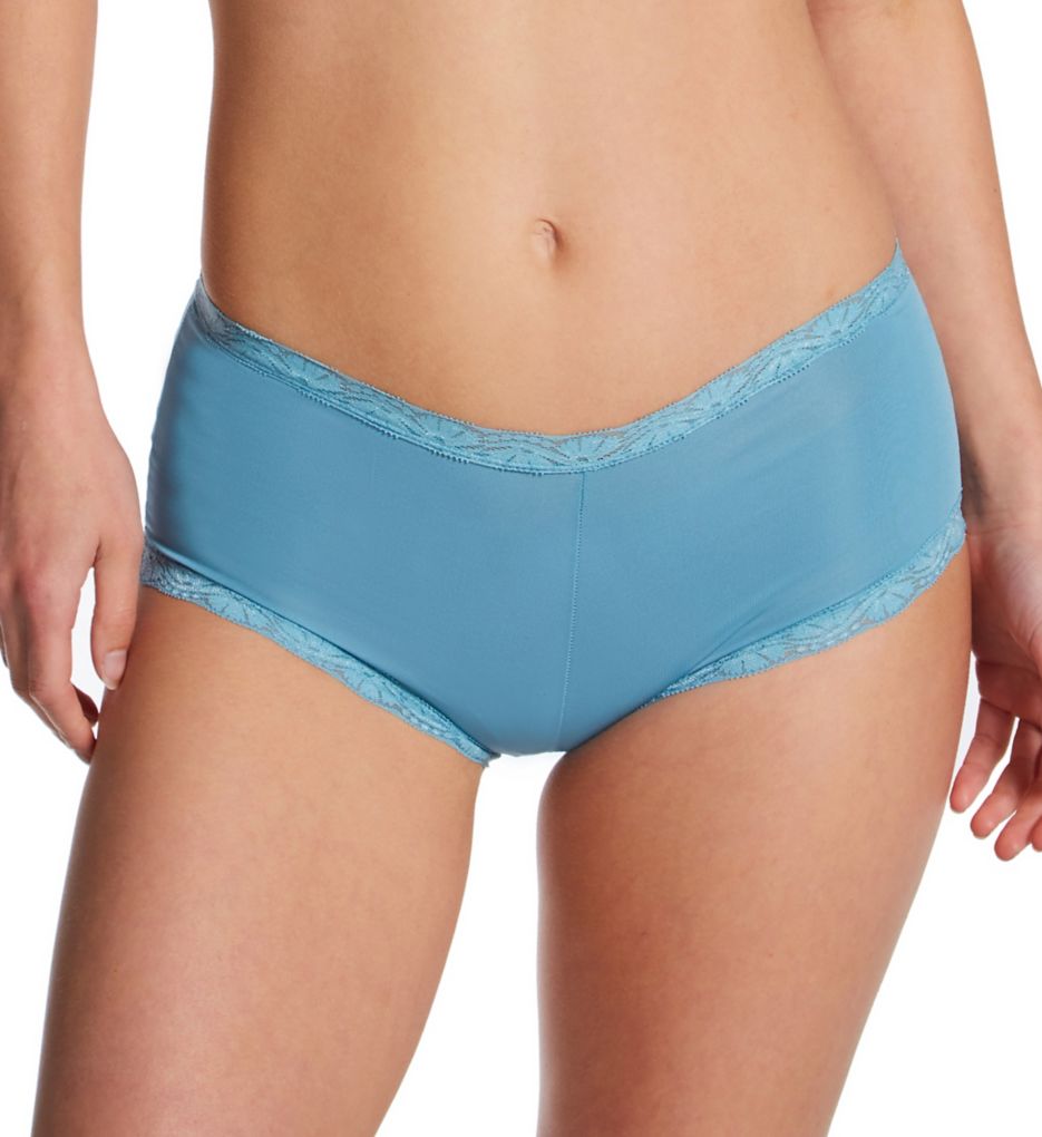 Maidenform Women's Classics Microfiber and Lace Boyshort Panty in Green | Plus Size 9 | HerRoom.com