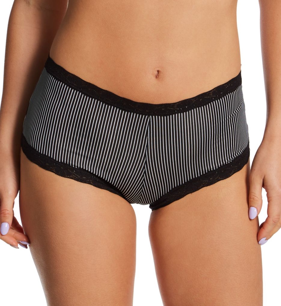 Maidenform Women's Classics Microfiber and Lace Boyshort Panty in Black | Plus Size 8 | HerRoom.com