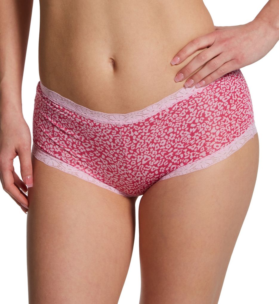 Maidenform Women's Classics Microfiber and Lace Boyshort Panty in Destiny Pink Animal | Plus Size 9 | HerRoom.com