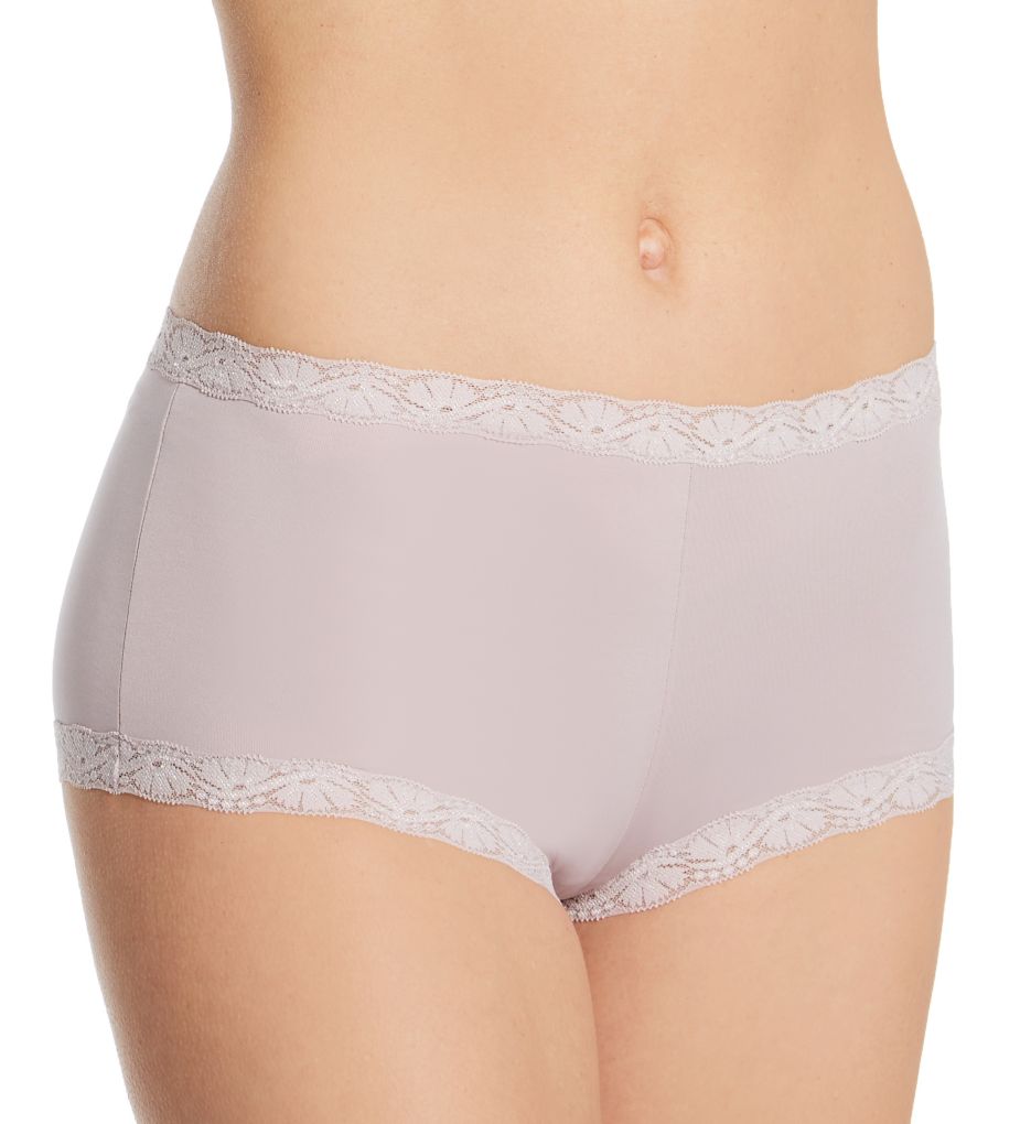 Maidenform Women's Classics Microfiber and Lace Boyshort Panty in Silver | Plus Size 9 | HerRoom.com