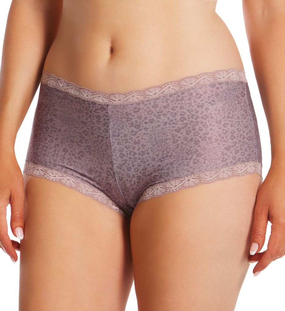 Maidenform Women's Classics Microfiber and Lace Boyshort Panty in Iced Mocha Leopard Prt | Plus Size 7 | HerRoom.com