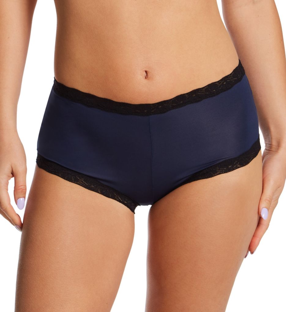Maidenform Women's Classics Microfiber and Lace Boyshort Panty in Blue/Navy | Plus Size 5 | HerRoom.com