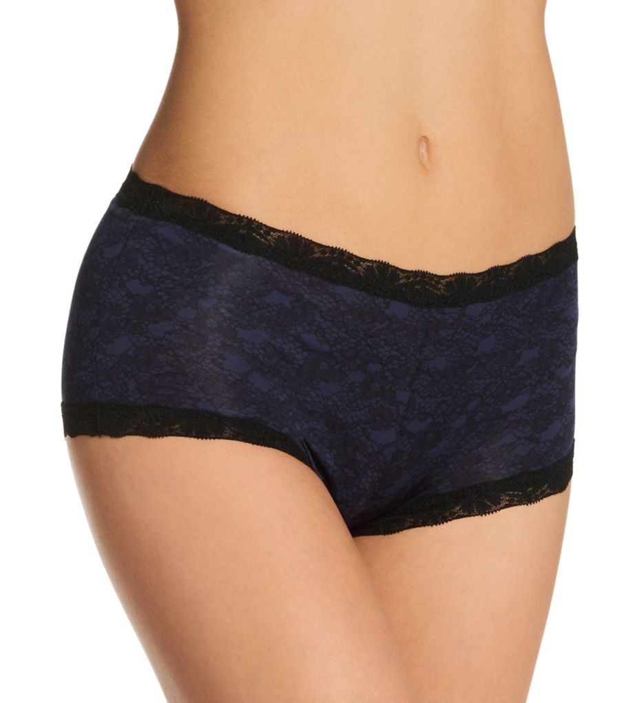 Maidenform Women's Classics Microfiber and Lace Boyshort Panty in Blue | Plus Size 8 | HerRoom.com
