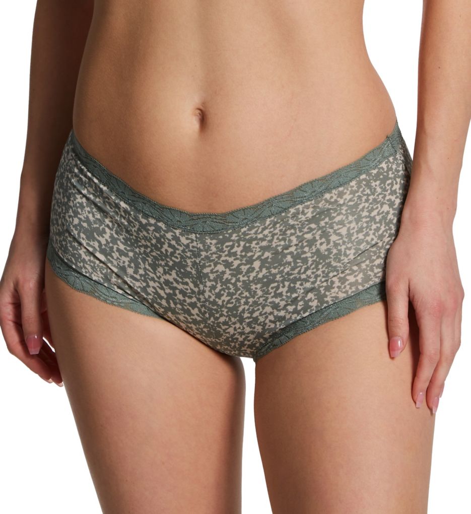Maidenform Women's Classics Microfiber and Lace Boyshort Panty in Pewter Green Texture | Plus Size 6 | HerRoom.com