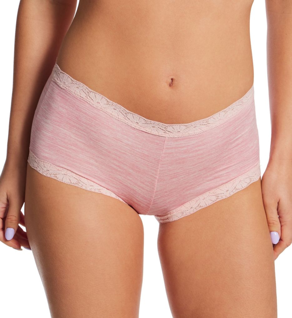Maidenform Women's Classics Microfiber and Lace Boyshort Panty in Pink Heather Print | Plus Size 8 | HerRoom.com