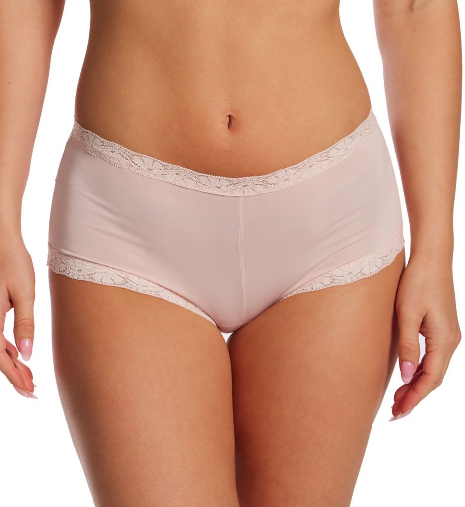 Maidenform Women's Classics Microfiber and Lace Boyshort Panty in Beige | Plus Size 6 | HerRoom.com