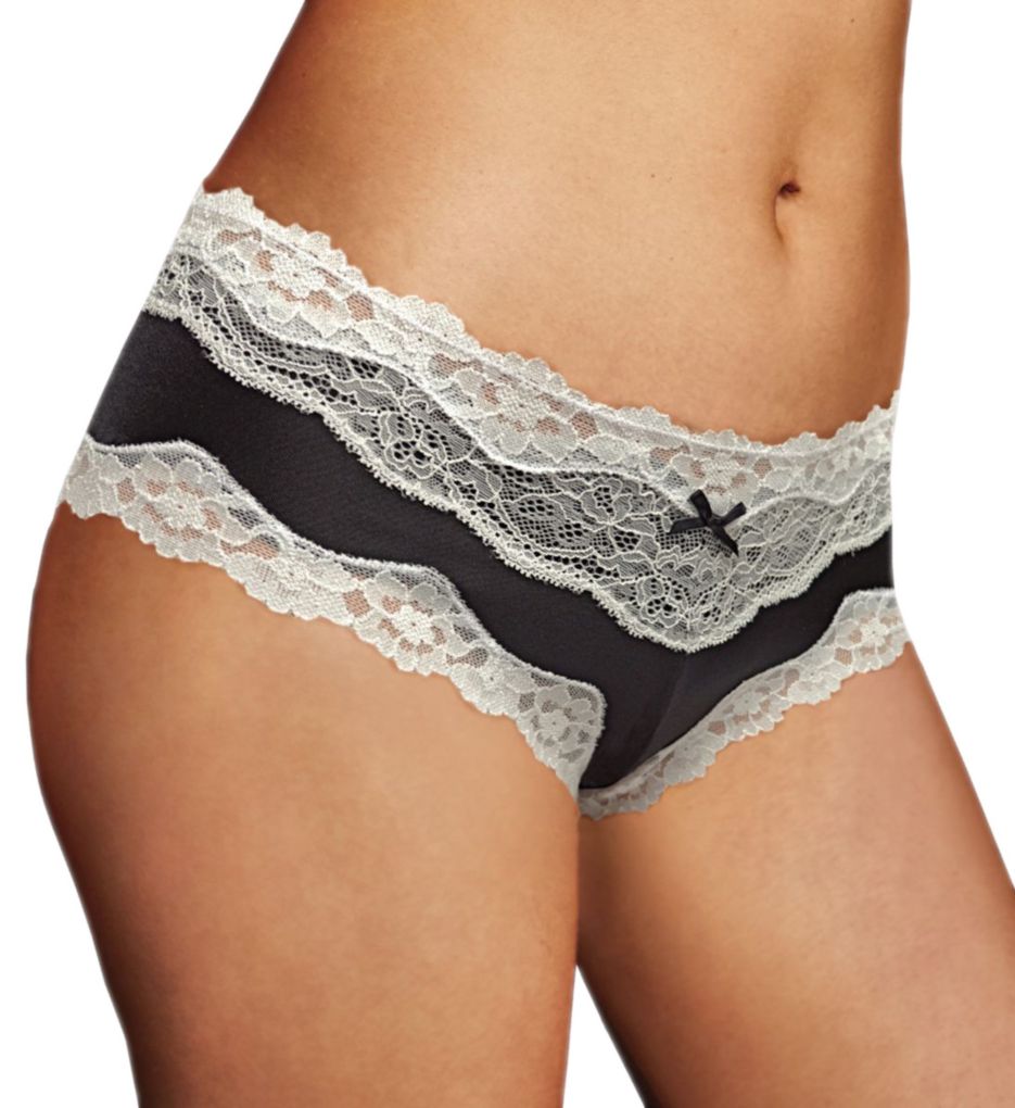 Maidenform Women's Cheeky Microfiber Hipster Panty with Lace in Black/Ivory | Size 7 | HerRoom.com