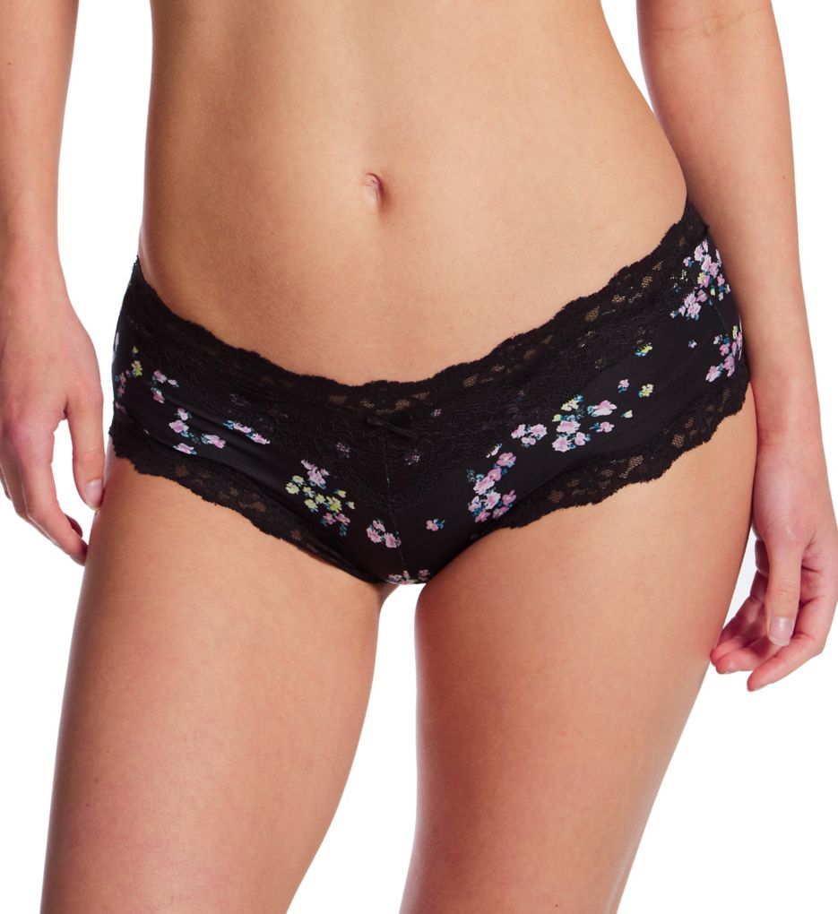 Maidenform Women's Cheeky Microfiber Hipster Panty with Lace in Black Regal Ditsy | Size 9 | HerRoom.com