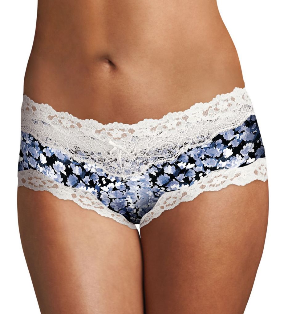 Maidenform Women's Cheeky Microfiber Hipster Panty with Lace in Blue | Size 7 | HerRoom.com