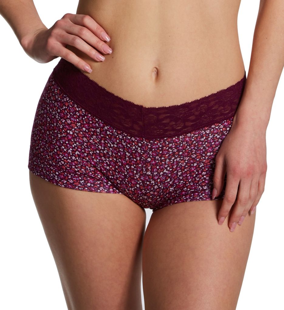 Maidenform Women's Dream Cotton Boyshort Panty with Lace in Autumn Orchid Ditsy | Size 9 | HerRoom.com