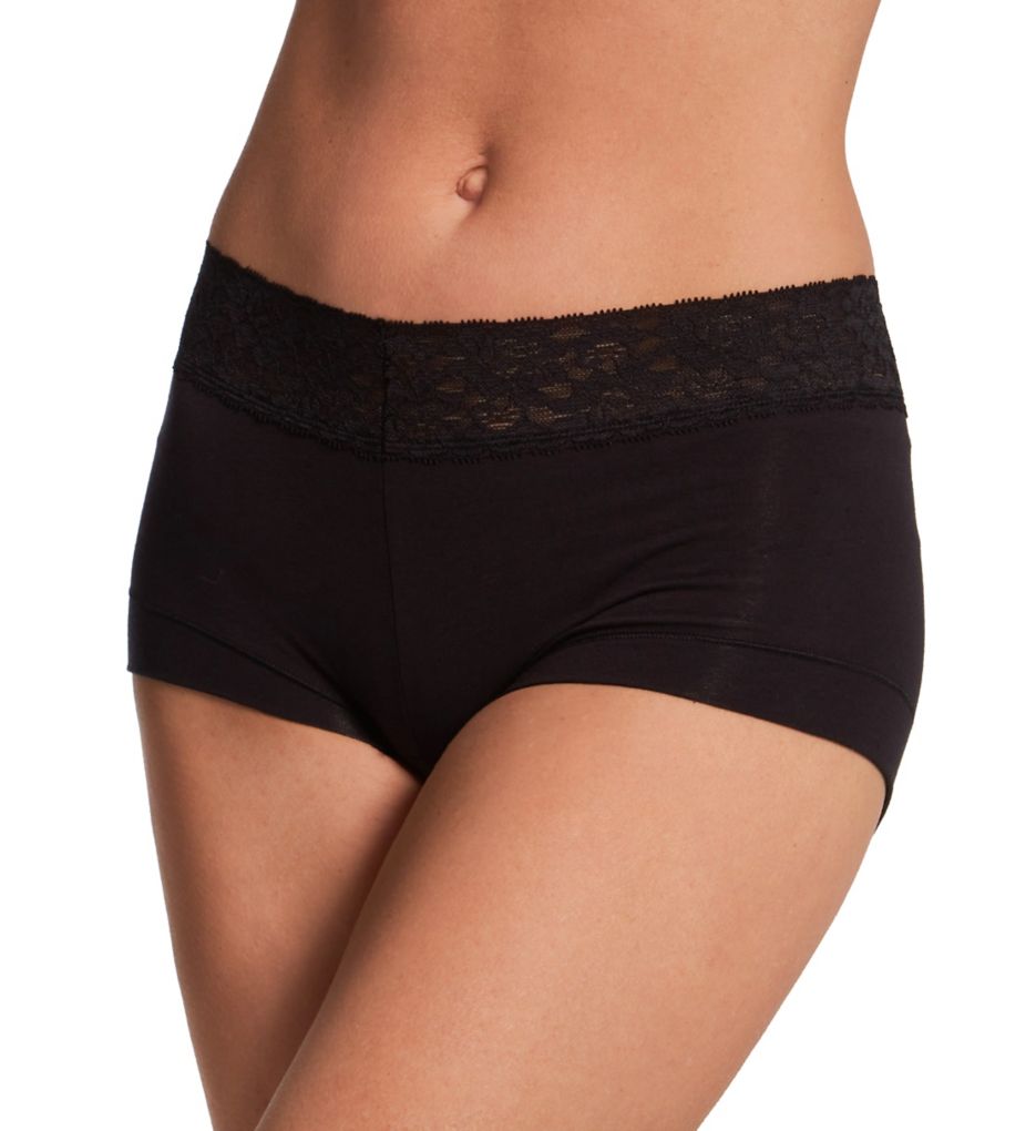 Maidenform Women's Dream Cotton Boyshort Panty with Lace in Black | Size 7 | HerRoom.com