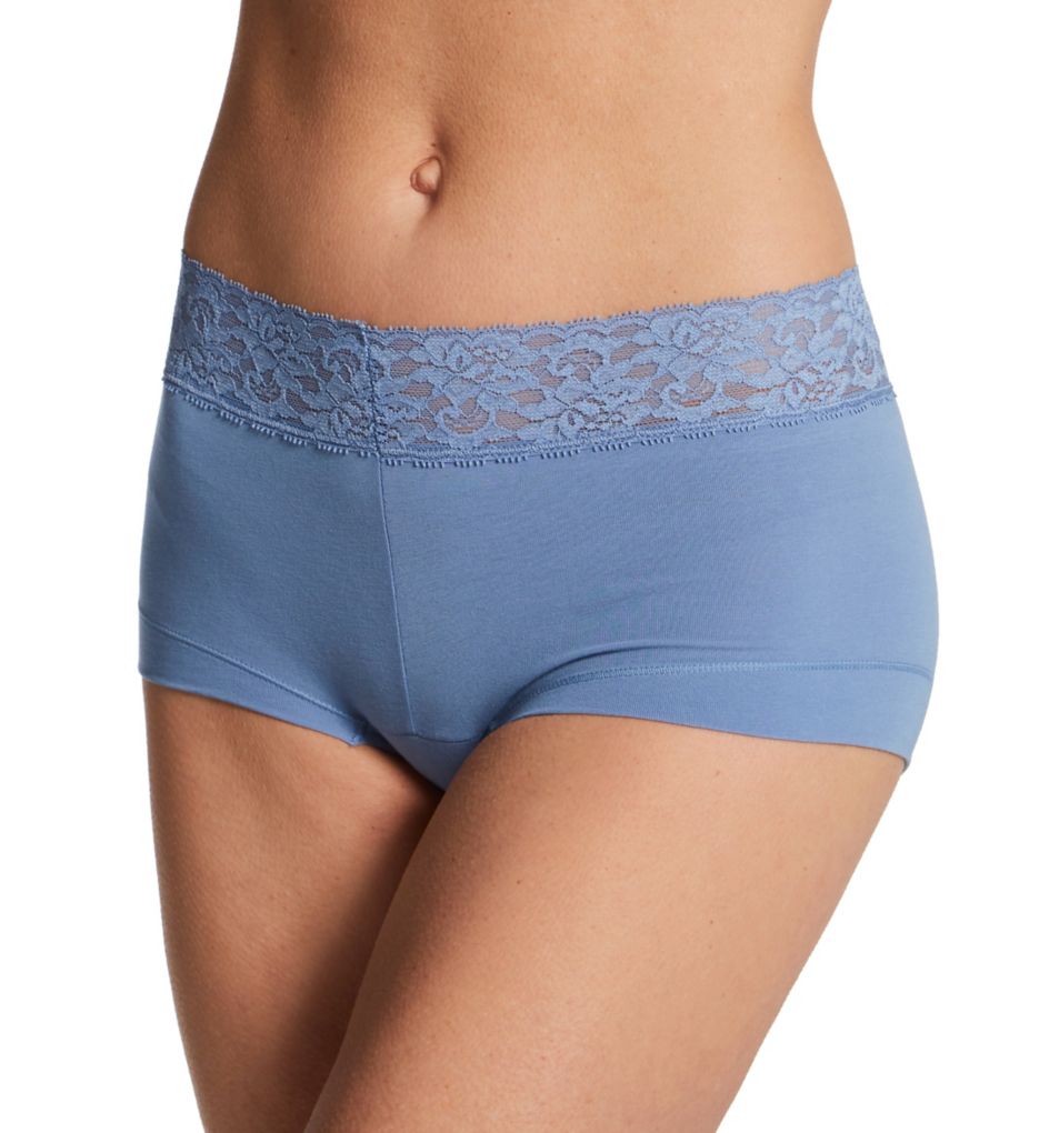 Maidenform Women's Dream Cotton Boyshort Panty with Lace in Denim Jacket Blue Hthr | Size 9 | HerRoom.com