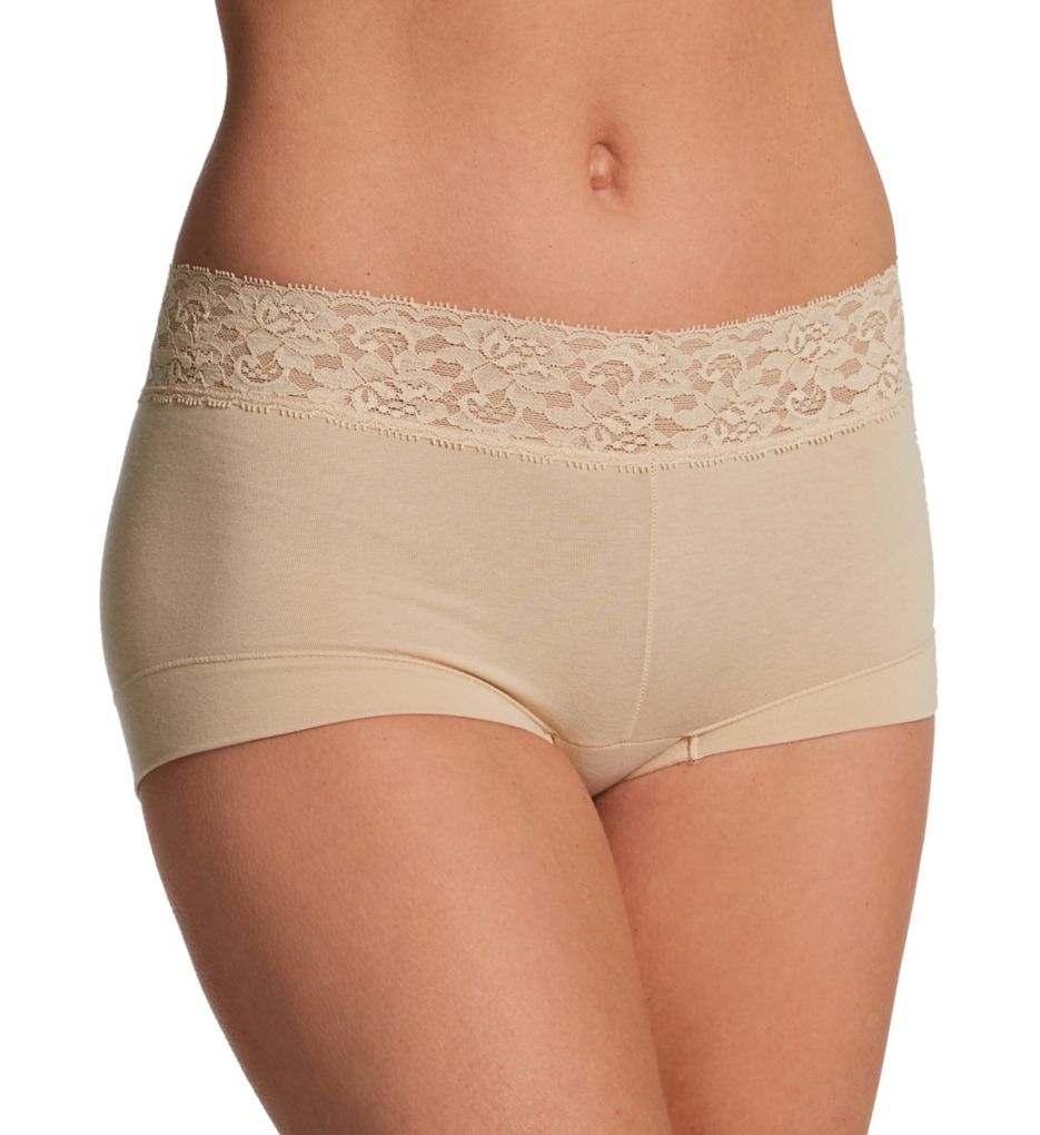 Maidenform Women's Dream Cotton Boyshort Panty with Lace in Beige | Size 9 | HerRoom.com