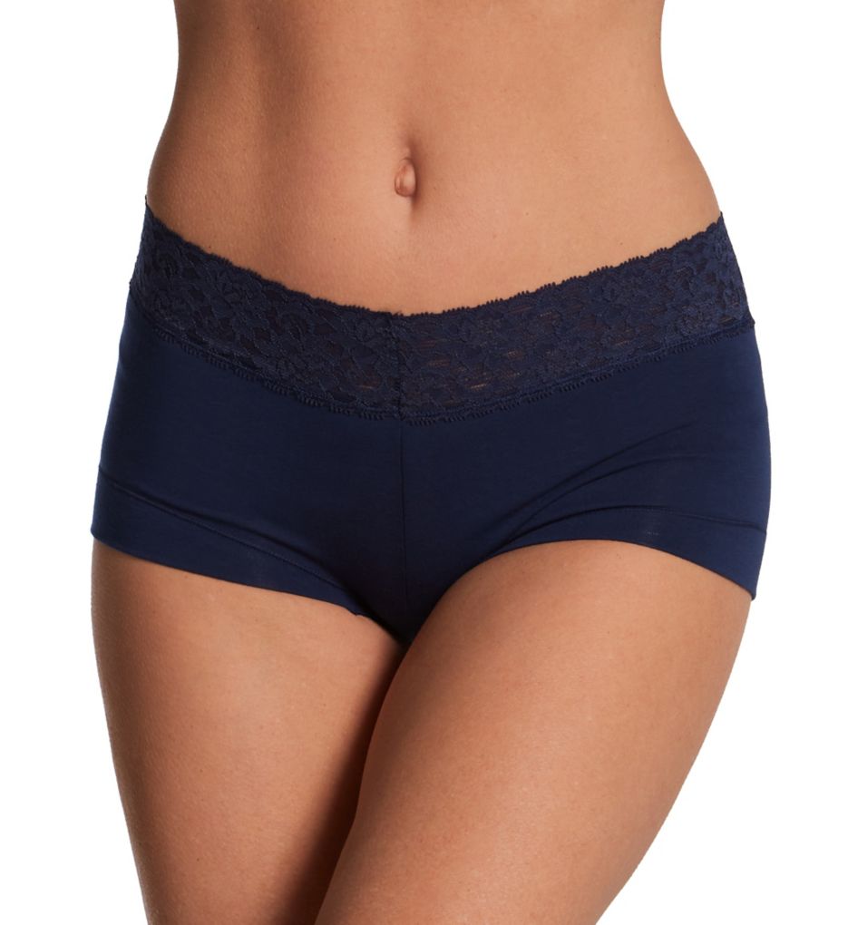 Maidenform Women's Dream Cotton Boyshort Panty with Lace in Blue | Size 5 | HerRoom.com