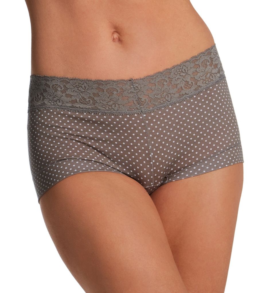 Maidenform Women's Dream Cotton Boyshort Panty with Lace in Steel Grey Dot | Size 6 | HerRoom.com
