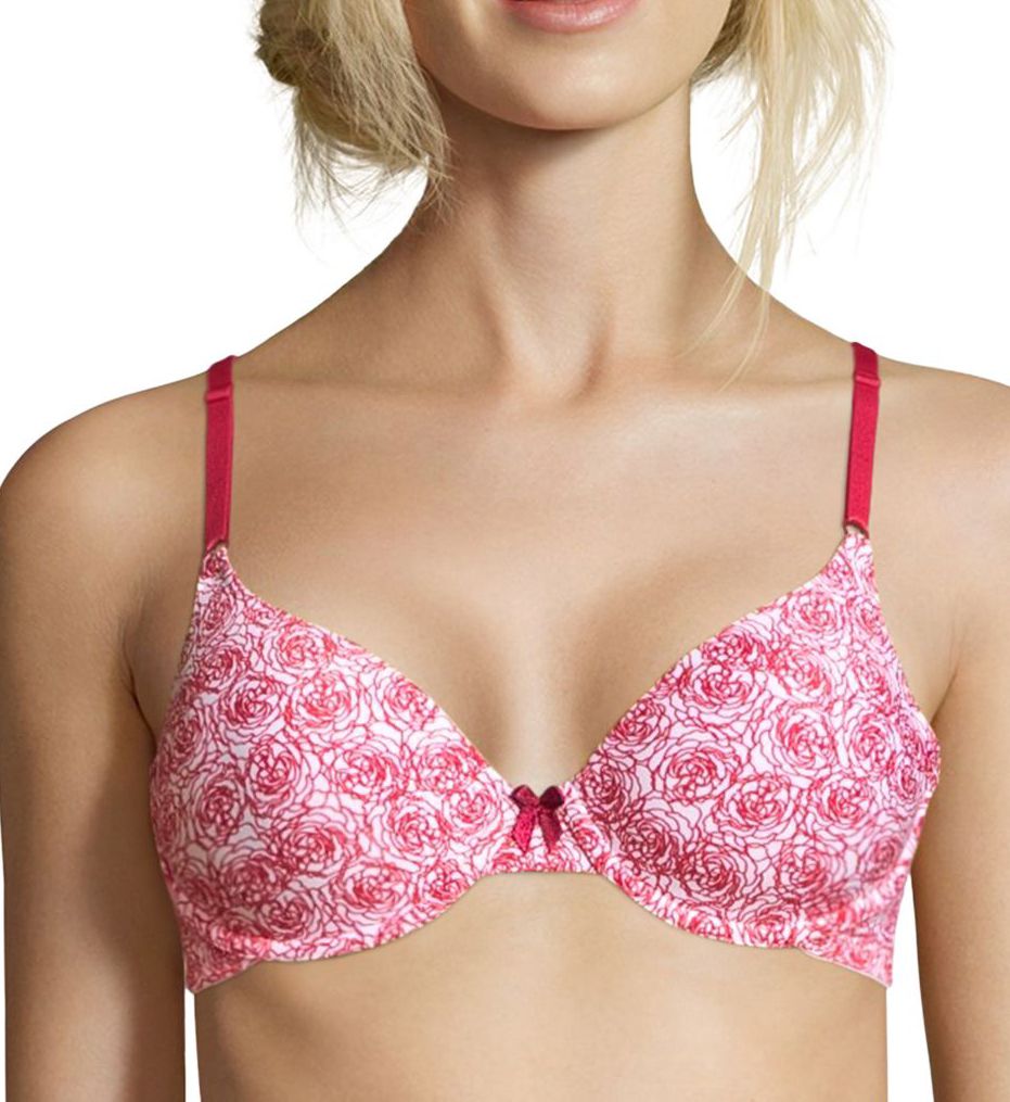 Maidenform (2146323) -- Maidenform 7959 One Fab Fit Original Tailored Demi T-Shirt Bra (Rose Print/Crimson 38C)