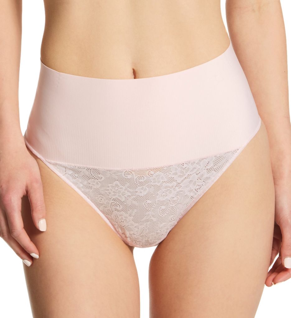 Maidenform Women's Tame Your Tummy Lace Thong Panty in Pink Pirouette | Size 2XL | HerRoom.com