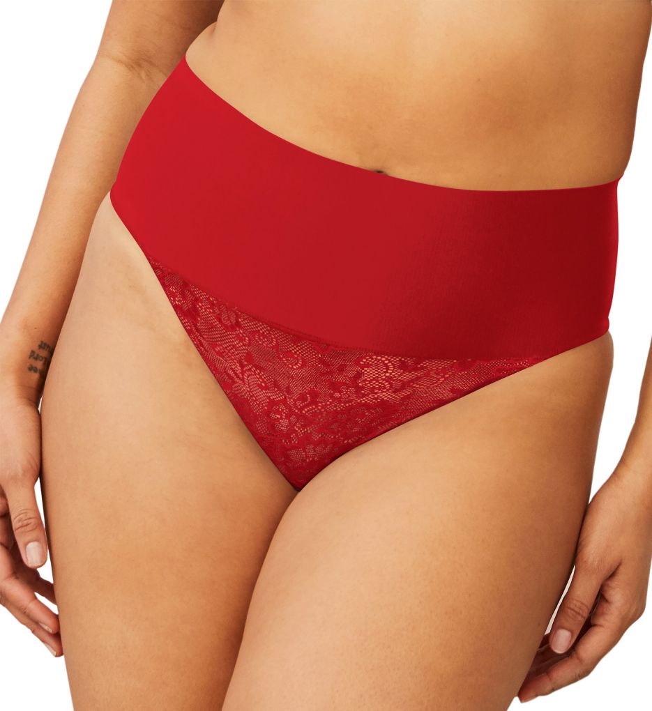 Maidenform Women's Tame Your Tummy Lace Thong Panty in Vintage Car Red Lace | Size XL | HerRoom.com