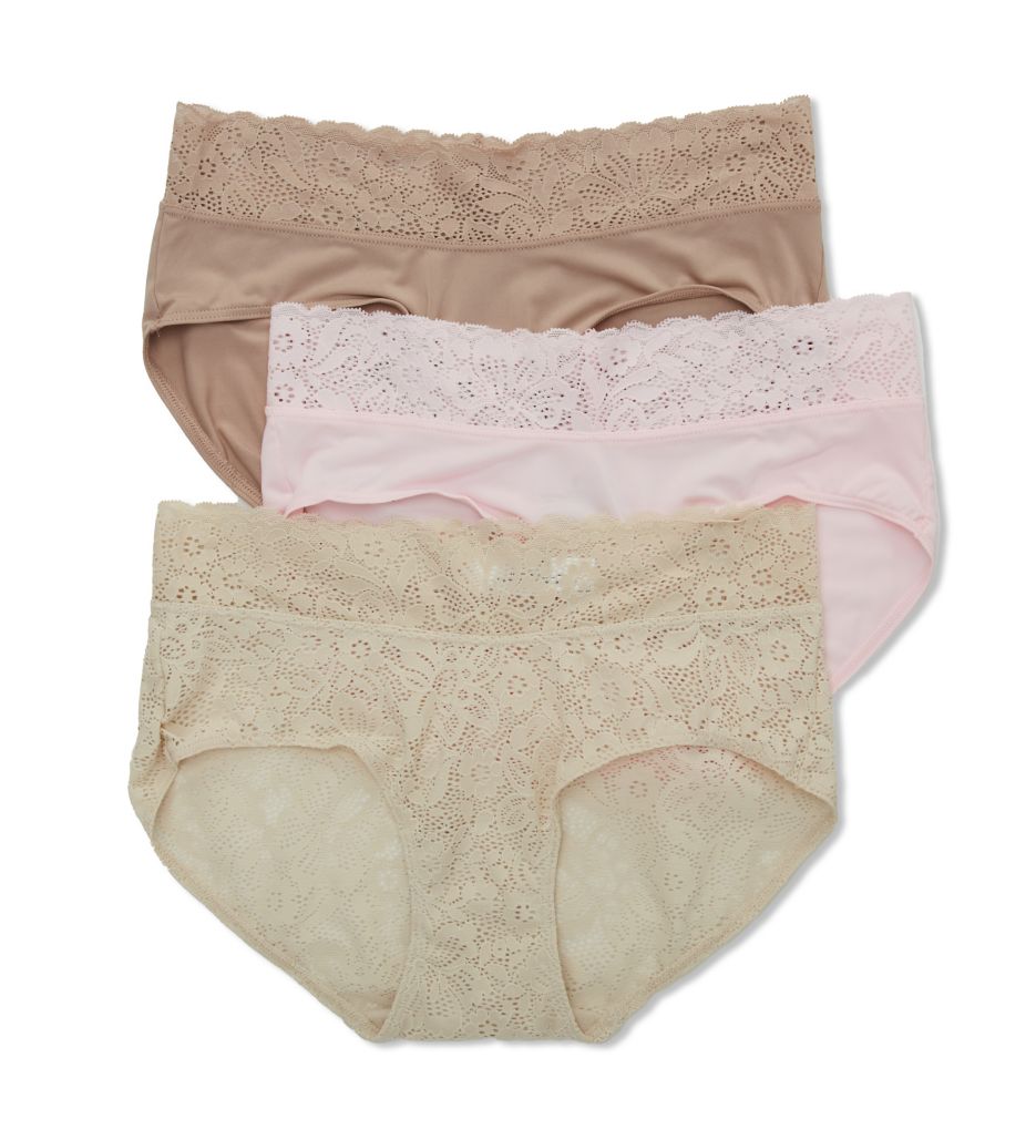 Maidenform Women's Stretch Lace Hipster Panty - 3 Pack in Ballerina/Blush/Lace | Plus Size Large | HerRoom.com