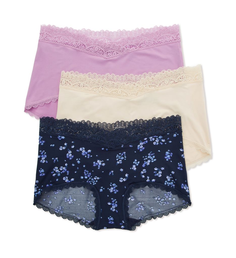 Maidenform Women's Mid-Rise Full Coverage Boyshort Panty - 3 Pack in Beige Bisque/Lilac | Size Medium | HerRoom.com