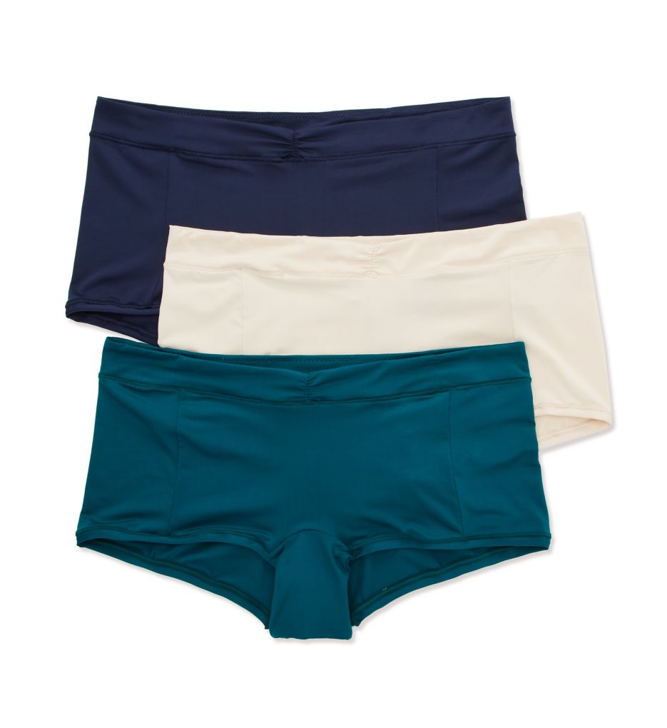 Maidenform Women's Mid-Rise Full Coverage Boyshort Panty - 3 Pack in Beige Bisque/Navy/Teal | Size Medium | HerRoom.com